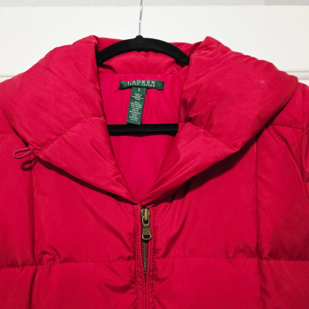 Lauren Ralph Lauren Red Down Puffer Jacket Shawl Collar Zip Front Size S